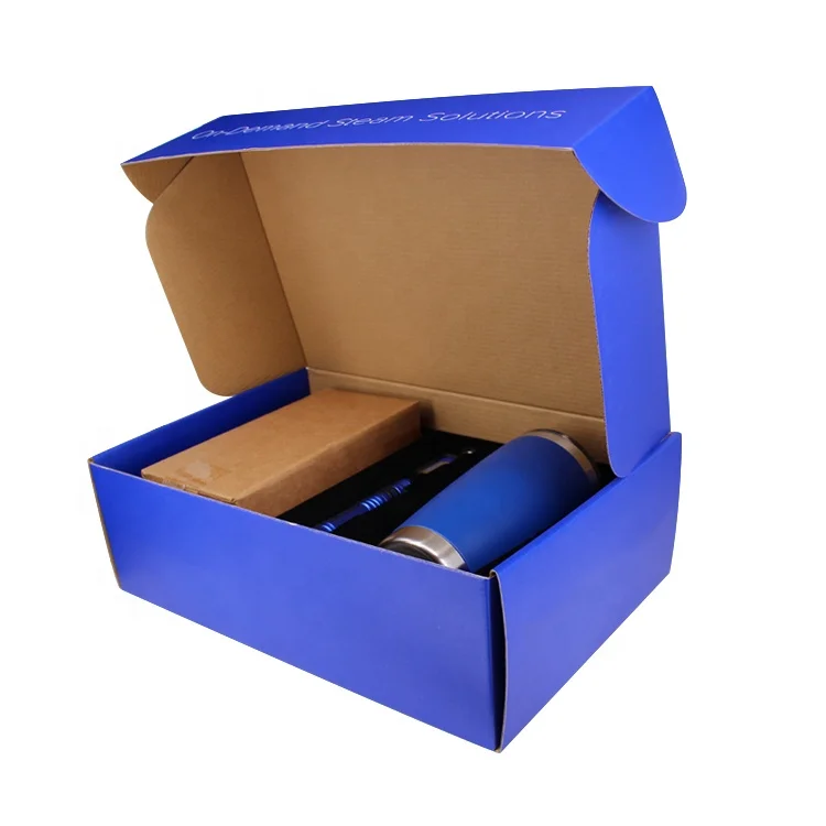 Custom Print Clamshell Roof top Blue Corrugated Cardboard Paper Packaging shipping box