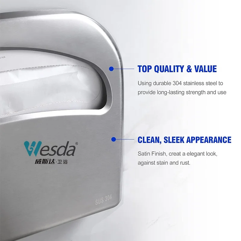 WESDA Stainless Steel Toilet Paper Dispenser Half Fold Stainless Steel Wall Mounted Toilet Seat Cover Holder for Commercial