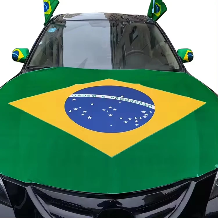 Custom polyester and spandex 4 way stretch countries Brazil car mirror rear view window flag car hood cover