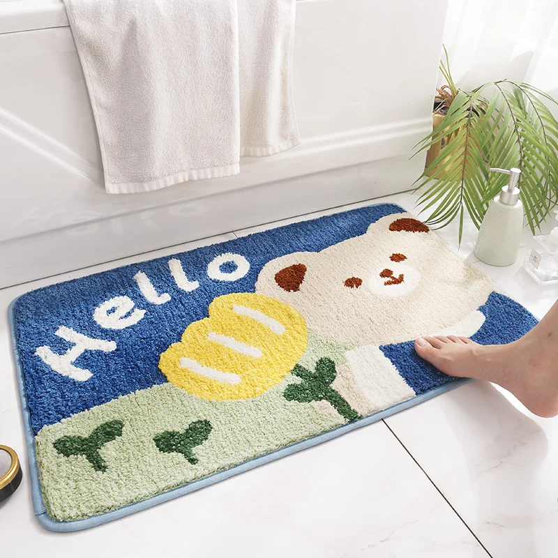 DAJIANG cute bear flower bath mat High-fleece absorbent non-slip TPR bottom floor mat