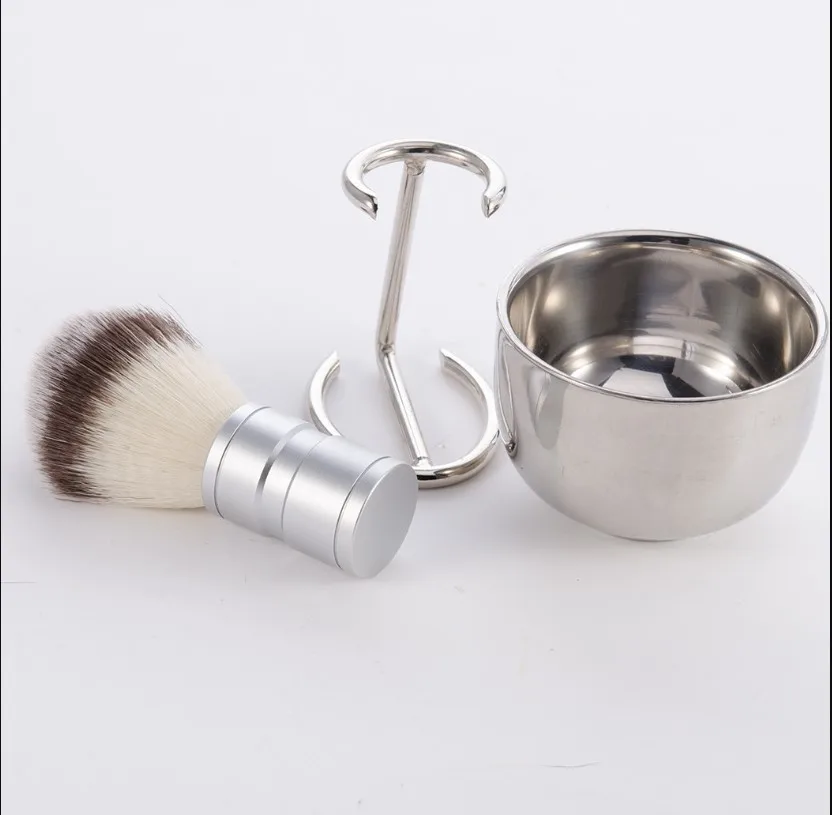 3 in 1 Luxury Shaving Brush Set, Includes Badger Hair Shaving Brush Stainless Steel Shaving Bowl, Safety Stand