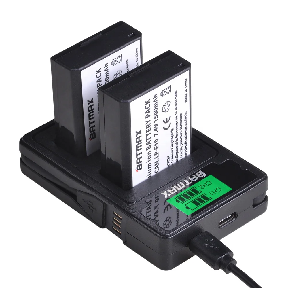 
LP-E10 LPE10 LP E10 battery LCD dual charger with type C port For Canon EOS 1100D 1200D 1300D Rebel T3 T5 T6 KISS X50 X70, L10 