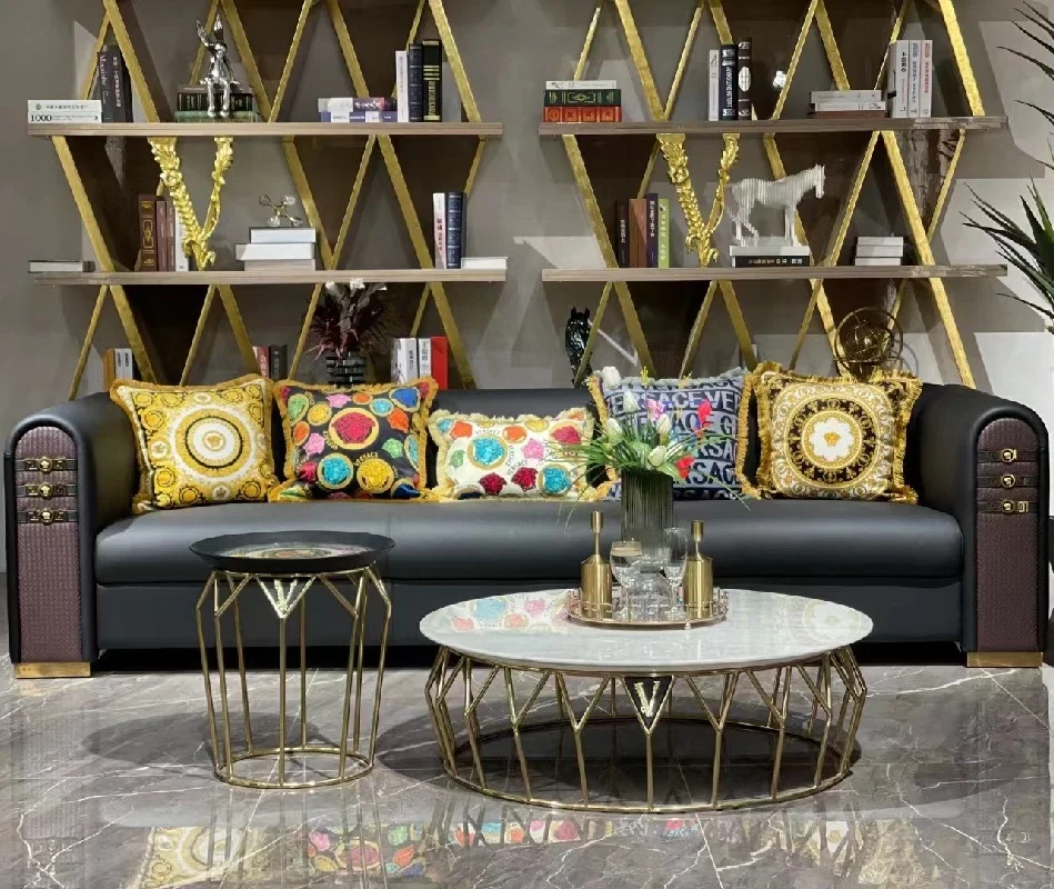 Горячая распродажа доступная хорошая цена черный кожаный роскошный диван для гостиной