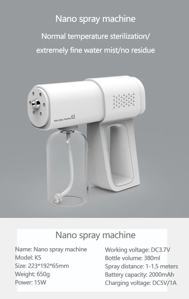 Alcohol Disinfecting Handheld Cordless Adjustable elect Battery Rechargeable Sanitization disinfection spray gun For