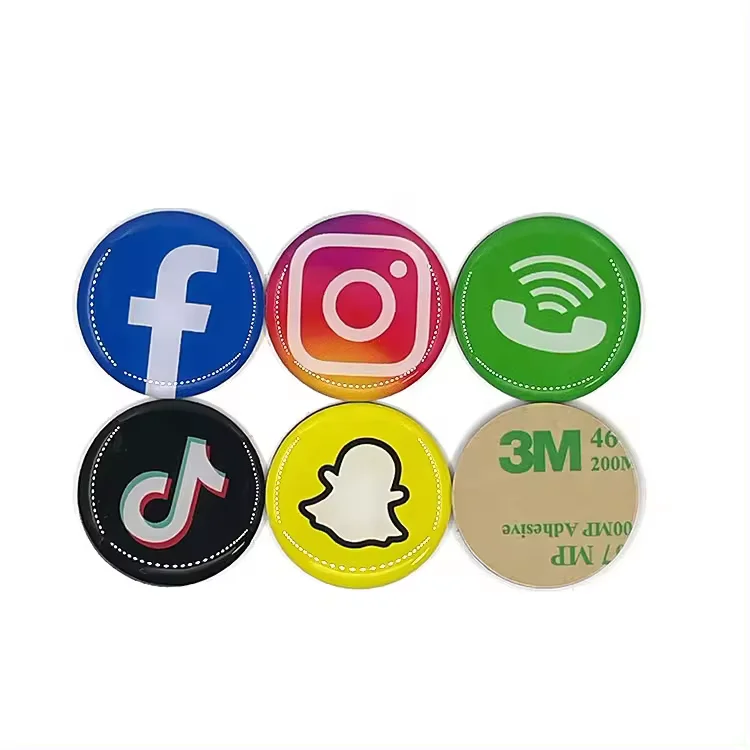 Factory Wholesale Custom Printed 13.56MHz Anti-Metal PVC NFC Epoxy Sticker Tags Social Media Digital Business RFID Communication