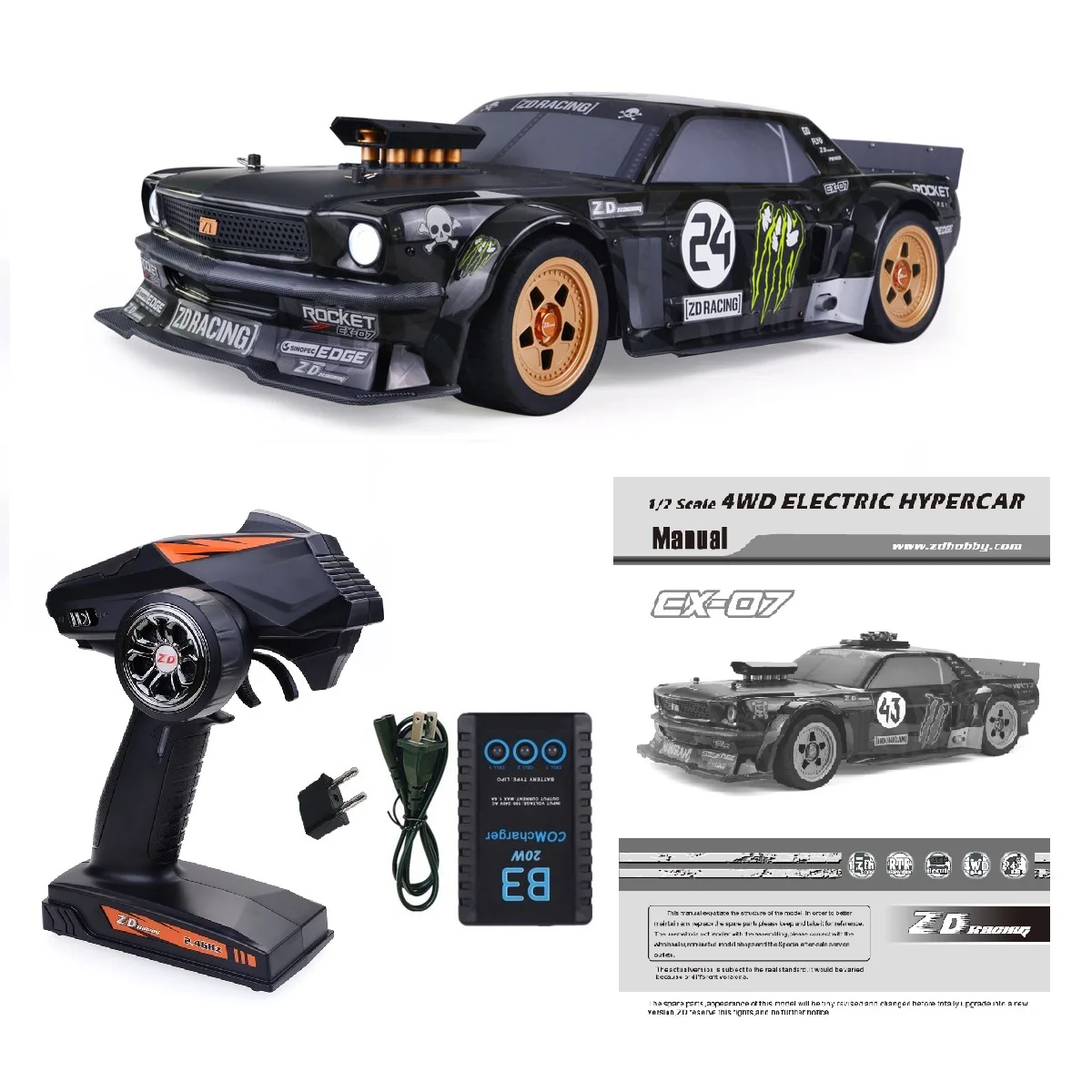 ZD Racing EX-07 1/7 масштаб 4WD 2 4 ГГц 4x4 Электрический гиперкар 130 км/ч бесщеточный дорожный пульт дистанционного управления гоночный автомобиль детские игрушки