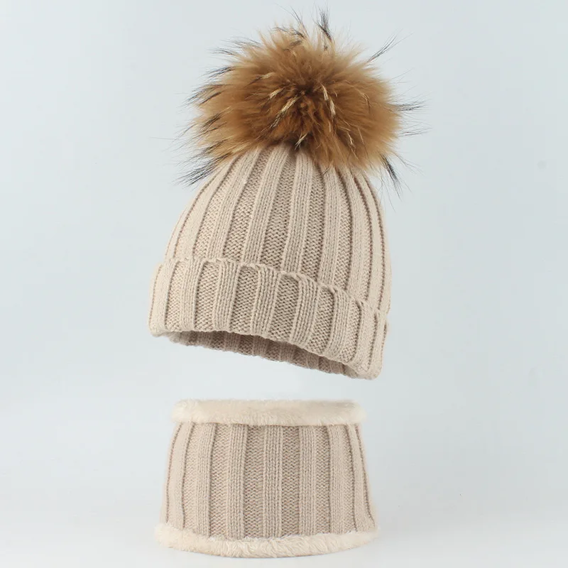 Two Piece Newborn Infant Baby Toddler Hat Beanie Winter Knitted Pom Pom Hat+Scarf Set for Kids