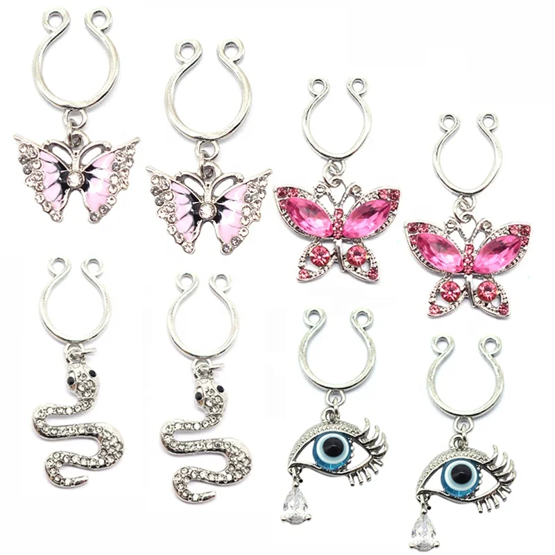 Gaby butterfly design copper material Dangle nipple rings non piercing fake nipple ring nipple  jewelry
