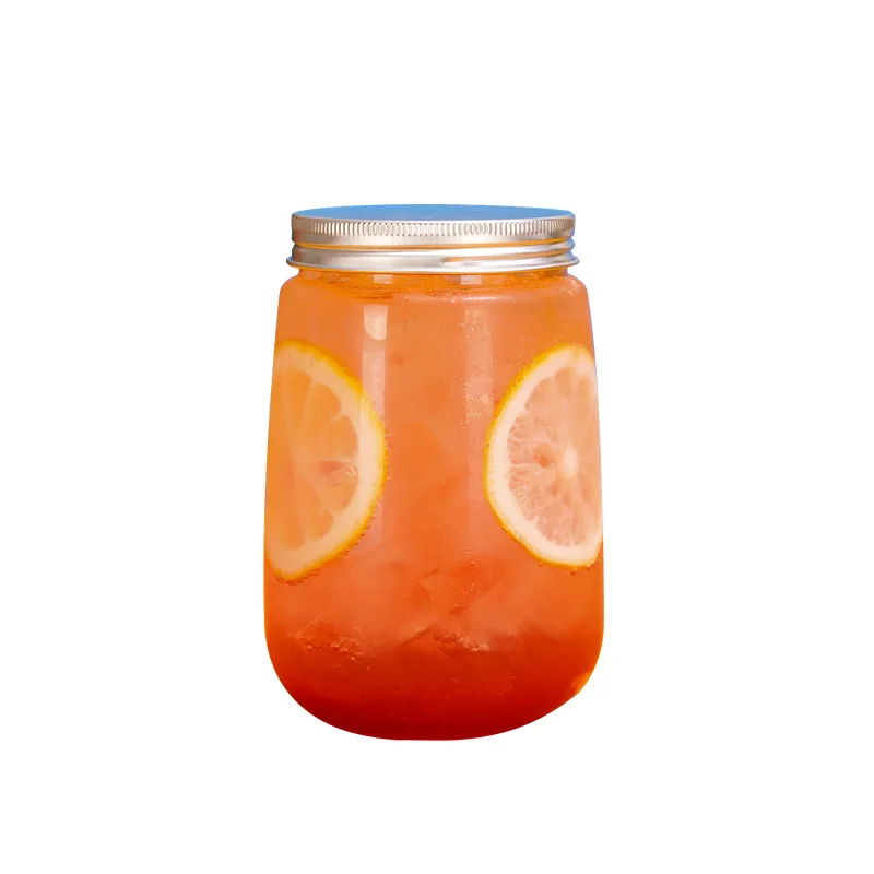 Free Sample 350ml 500ml 650ml Plastic pet bottle with aluminum cap disposable juice beer packaging transparent can for beverages