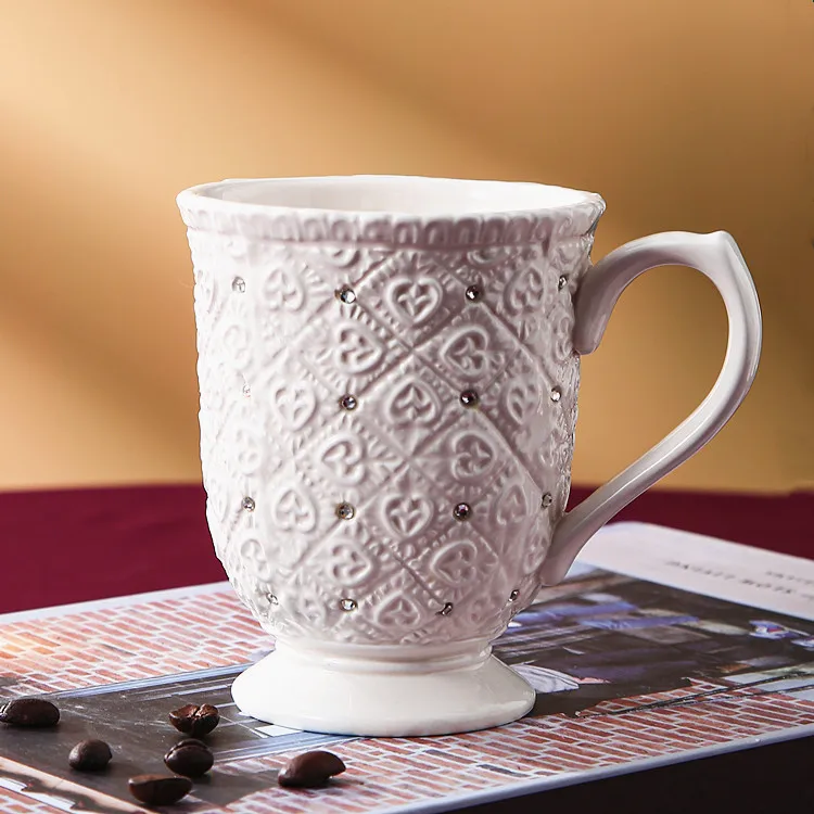 Wholesale cheap handmade bead design classic coffee cups European luxury ceramic tea mugs