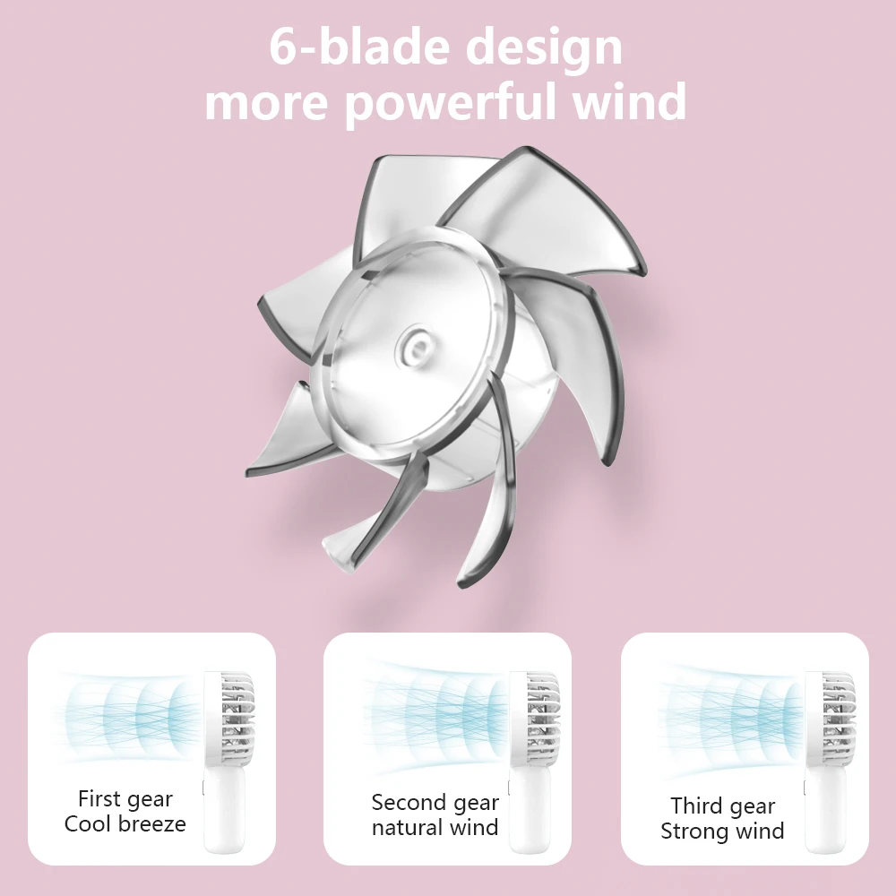Portable Handheld Mini Fan Ventiladores USB Rechargeable Cooling 3 Speeds Personal Small Pocket Fan For Women Makeup Lash Drying