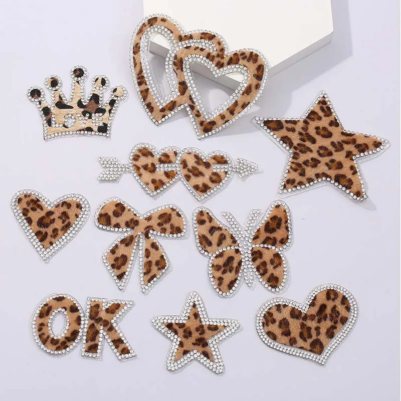 New Trends Rhinestone Leopard Style Heart Crown Star Butterfly Bow Rhinestone Patches