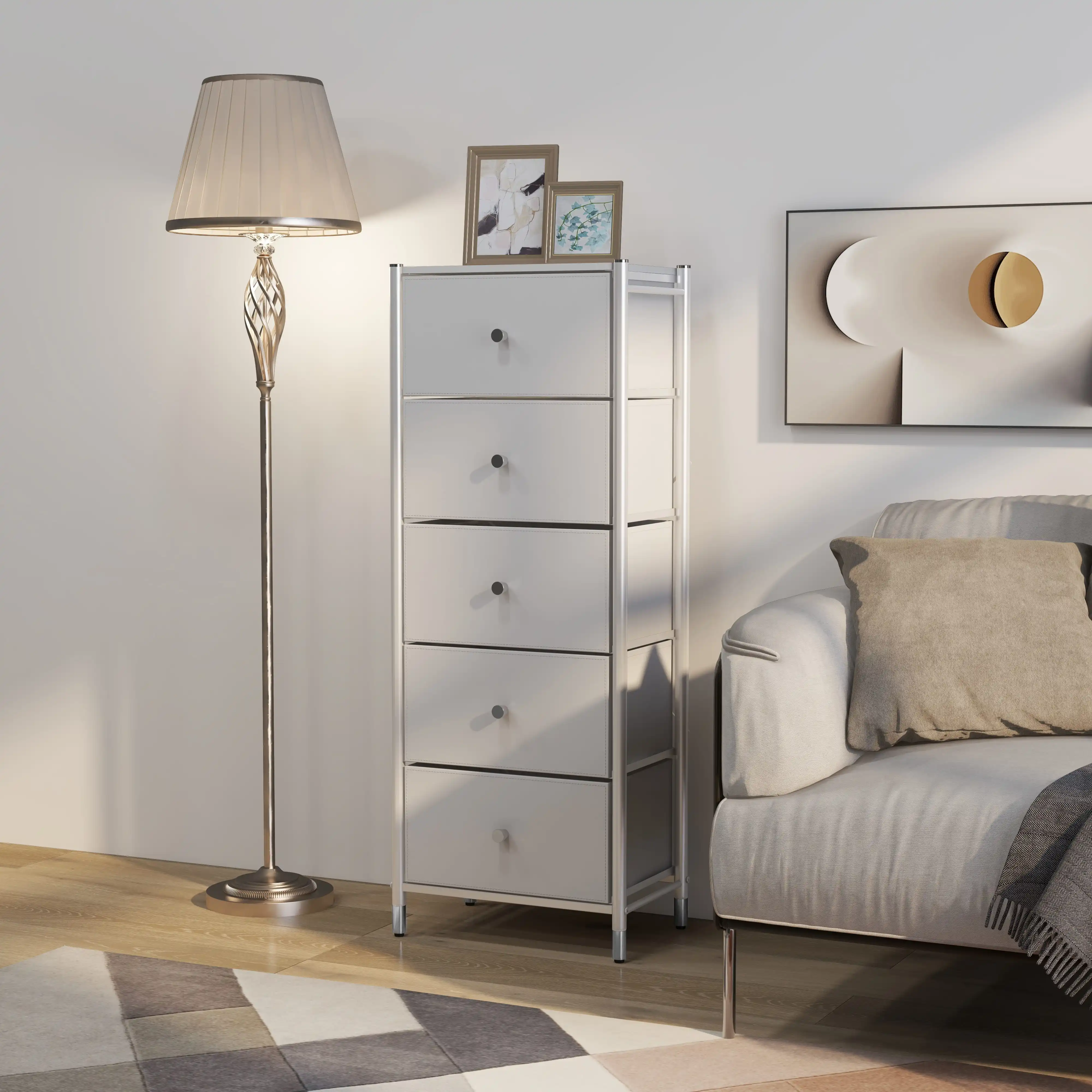 Nordic Tv Stands fabric dresser storage 5 Drawers Chest