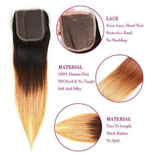 Ombre 1B/4/27 1B/27 1B/30 1B/99J Factory Direct Selling 100% Unprocessed Virgin Human Hair Cuticle Aligned Bundles with Closure
