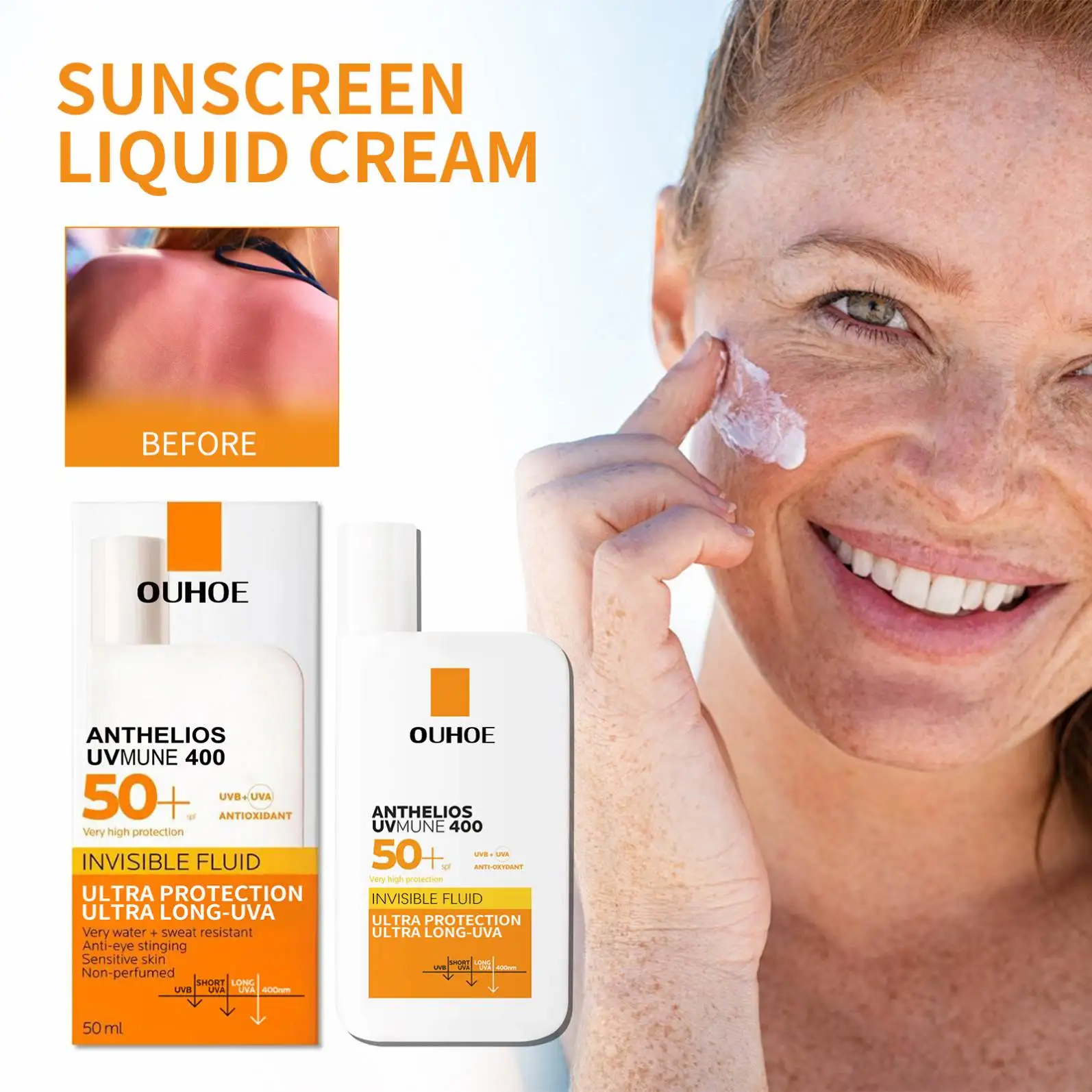 OUHOE Wholesale Skin Care Sunscreen Spf 50 Face & Body UVA/UVB Protection Water Resistant Sun Screen Lotion Sunblock Cream