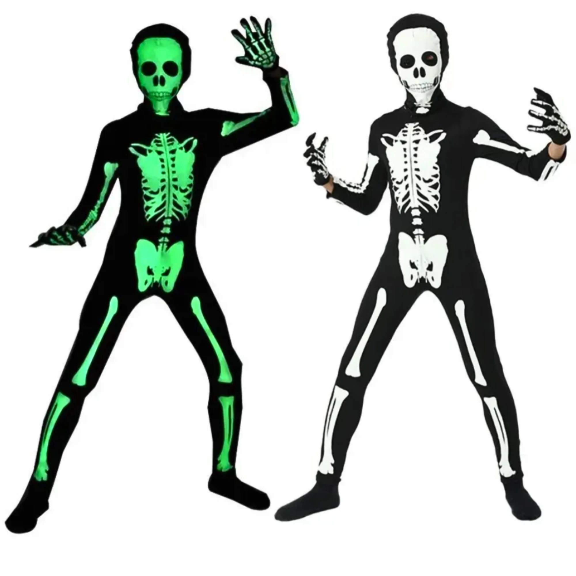 Kids Skeleton Cosplay Costume Skull Rack Halloween Horrible Ghost Bodysuit Halloween Glow in the dark Cosplay Costume