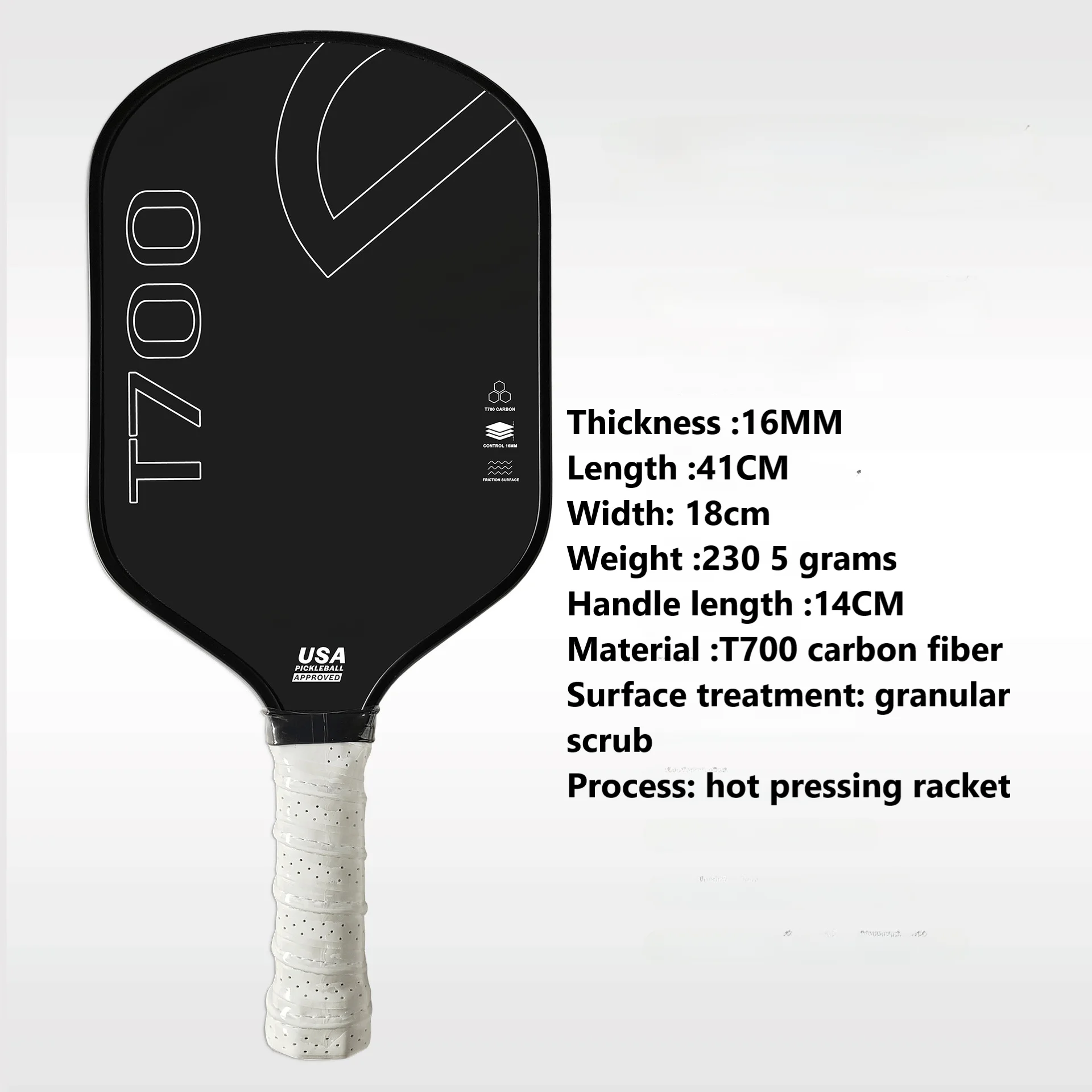 T700 New Arrival Toray Carbon Fiber Pickleball Paddle with Polypropylene Honeycomb Core