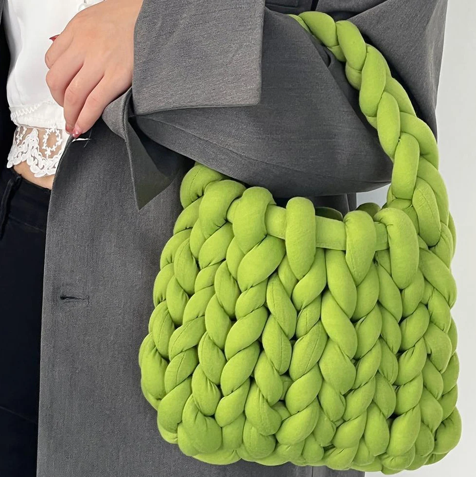 Bubble Flower Handmade Large Capacity Hand crochet bag pure color Diy Knitting Bag