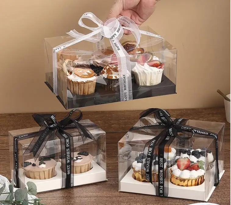 Transparent Clear Crystal Cupcake Boxes - Large Muffin Packaging 2 4 6 Hole