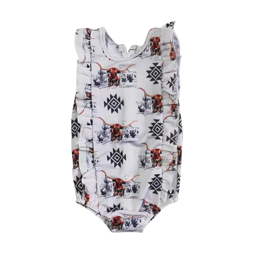 SR0044 Calf print white swimsuit high quality wholesale girls swimwear