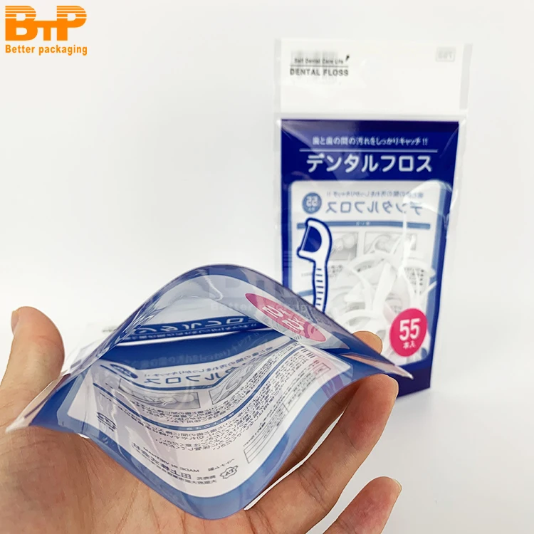 Таможня напечатала жару-загерметизируйте мешок пластичный упаковывать мешки для зубочистка с нитью упаковка 3-стороннее освещение герметичные саше отверстием подвешивания