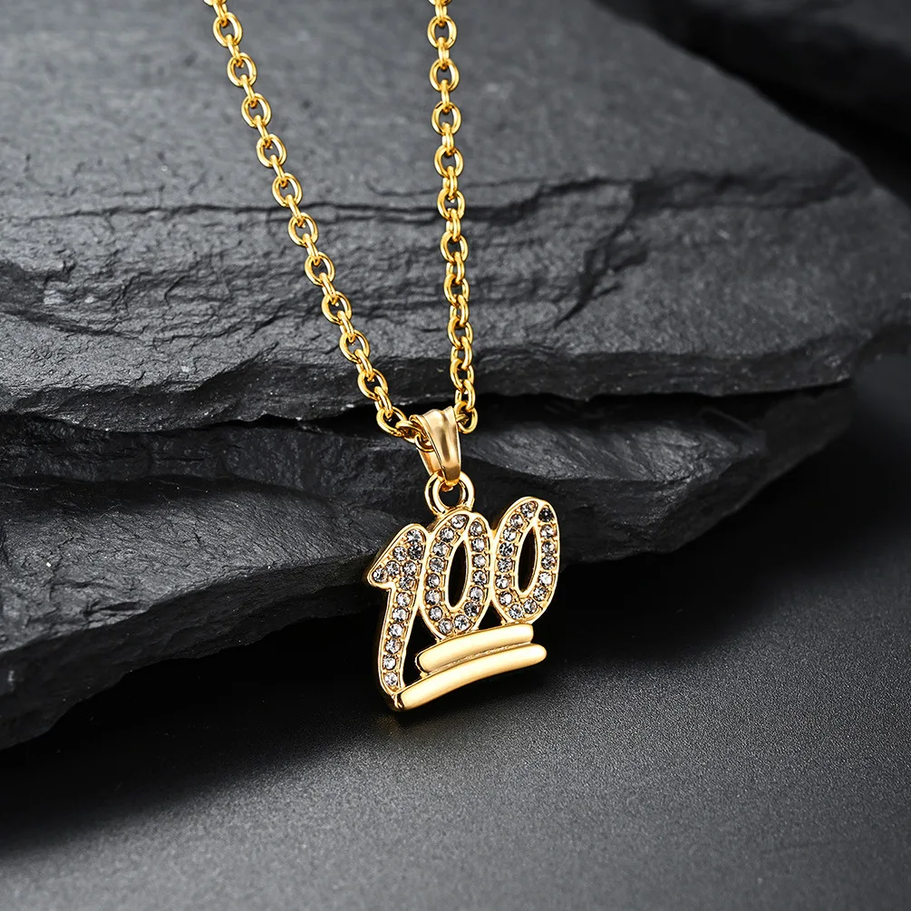 Trendy Jewelry for Teens 100 Number Charm Necklace Iced Out Custom Diamond Hip Hop Jewelry Pendant