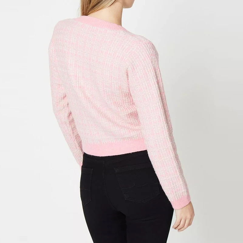 Manufacturers custom small fragrant wind girl sweater Korean commuter girl knitwear Tipped metallic boucle style girl cardigan