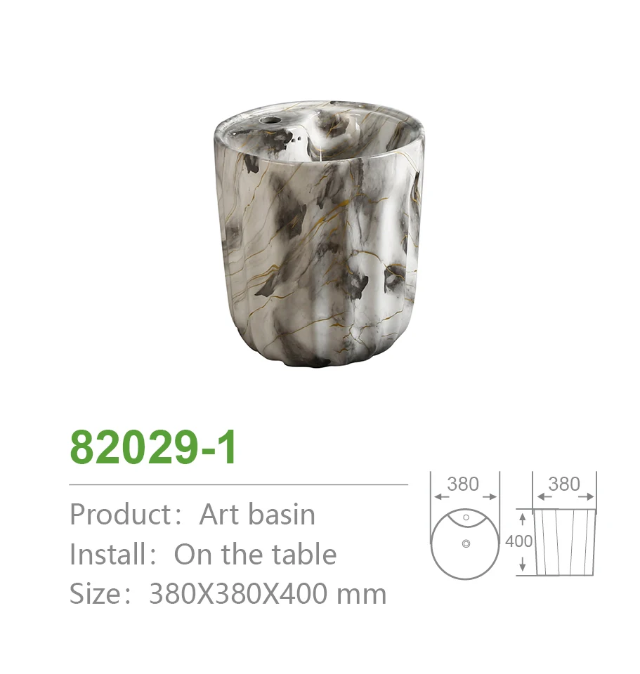 Luxury Bathroom Ceramic Sinks Round Shape Wall Hung Marble Design