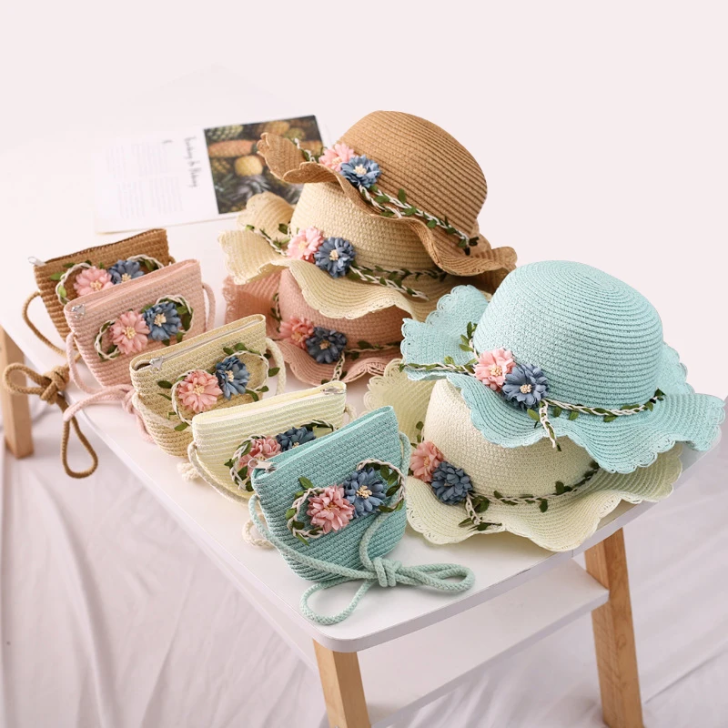 Summer New Parent-child Straw Hat Straw Bag Set Beach Sun Hat Breathable Cool Hat Wholesale
