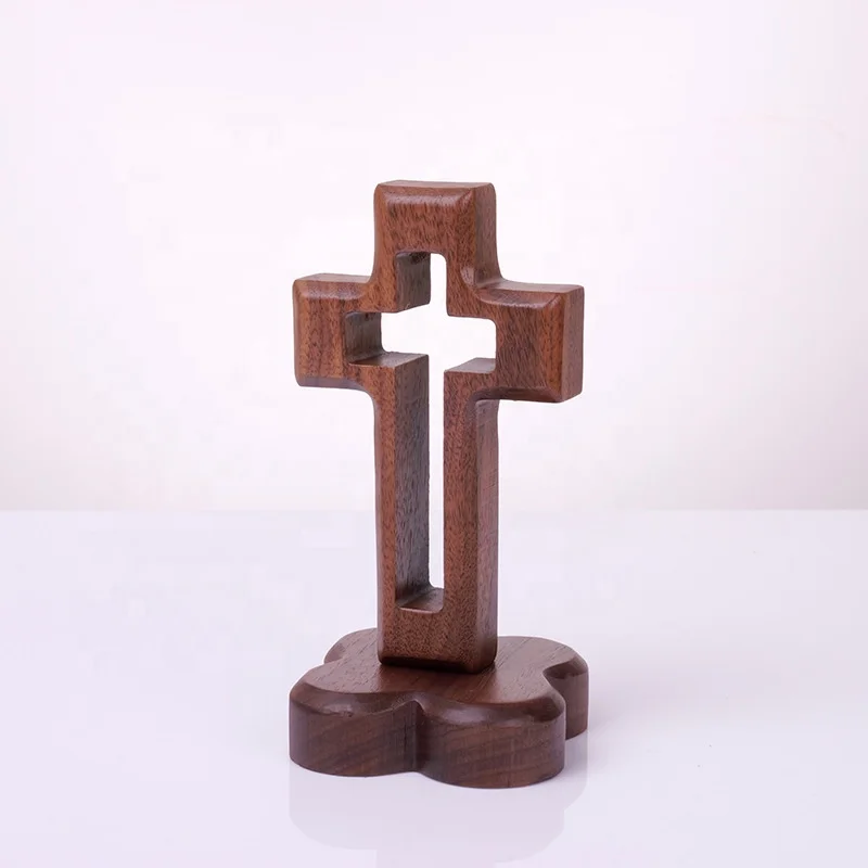 Customization Gift Wooden Crosses Crafts Solid Wood Crosses with Stand for Centerpieces Decor