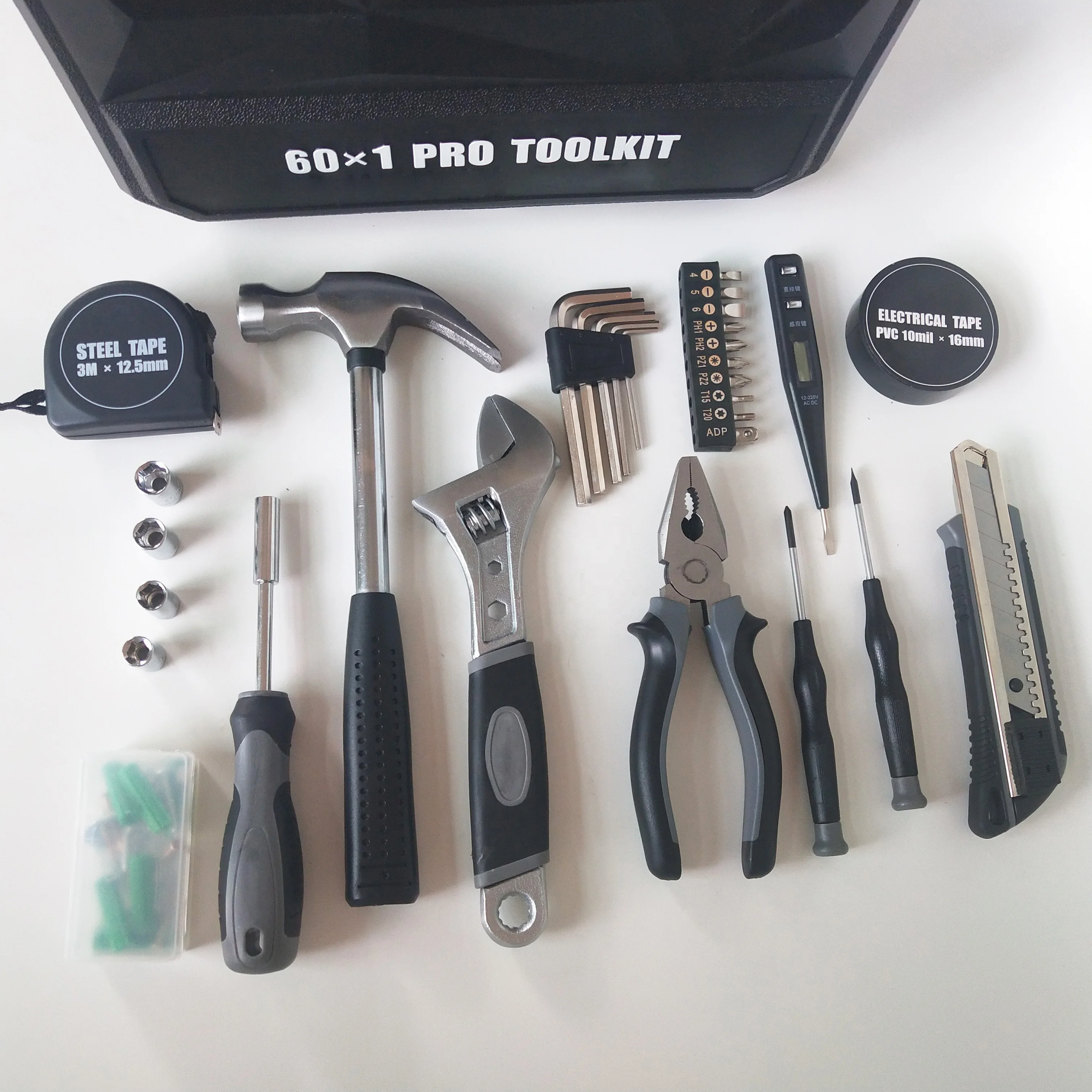 60pcs TOOL KIT - Multi-function Hand Tool Kit Home with Plastic Tool Storage Box