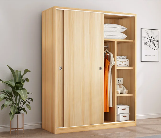 Simple Modern Sliding Door Wardrobe Panel Wardrobe Wood Living Room Storage Cabinet