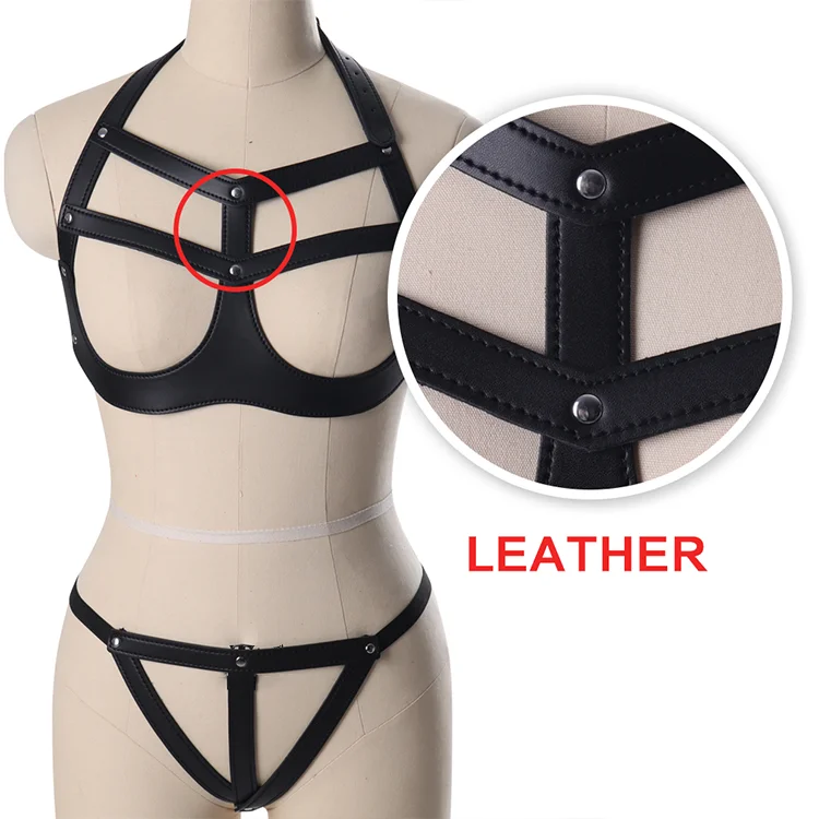 Adult Club Flirting Leather Sex Toy Body Cosplay Game Bondage Dress Clothes Two-Piece Set Bdsm Costume