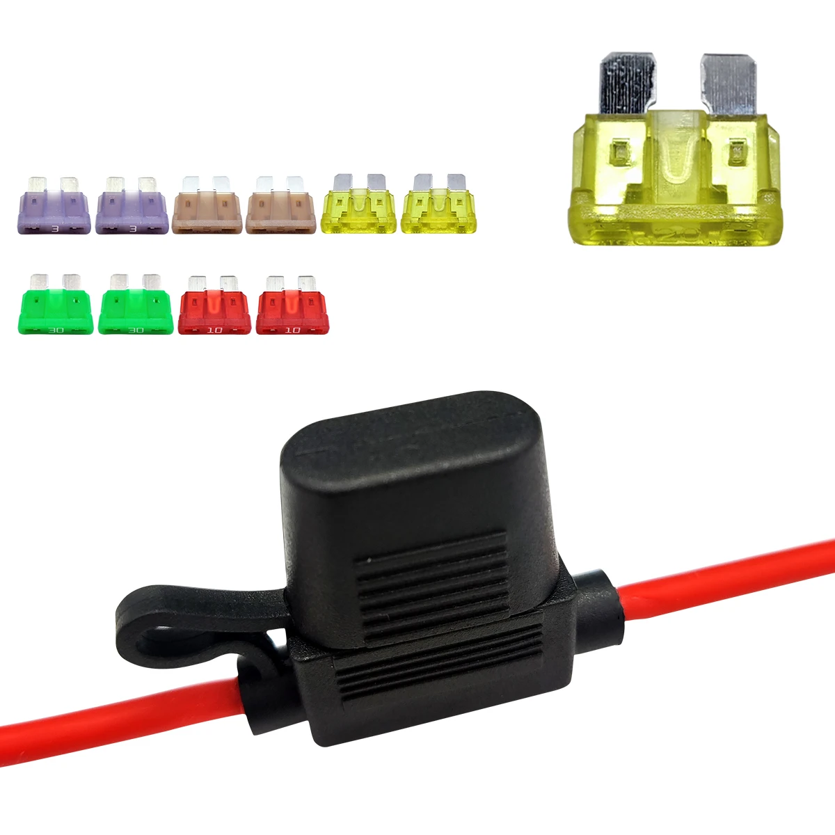 In-line ATC/ATO Blade Fuse Holder with 10AWG, 12AWG, 14AWG, 18AWG, 20AWG Cable for Motorcycle Car Truck Boat Fuse Kit