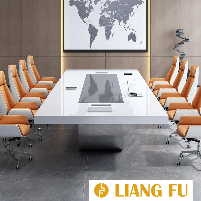 Conference Table Price Paint Baking Veneer Microphone White Conference Table With Stainless Steel Metal Leg