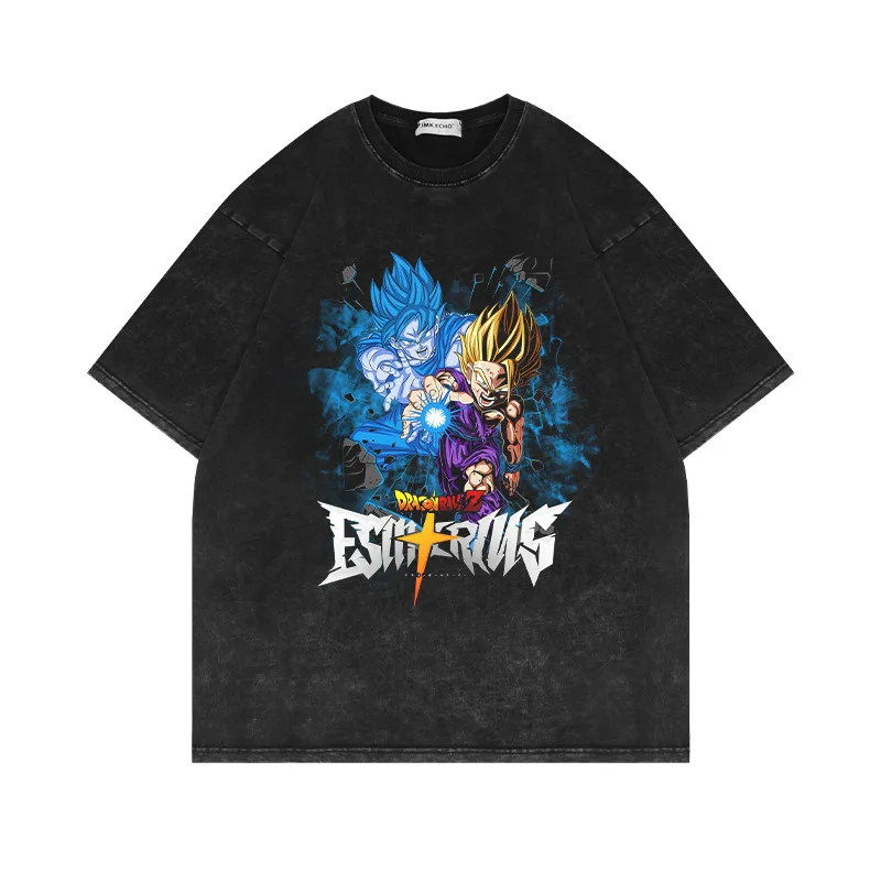 camisas de goku de dibujos animados t shirt dtg printing drop shoulder streetwear t shirt washed heavy cotton goku shirt anime