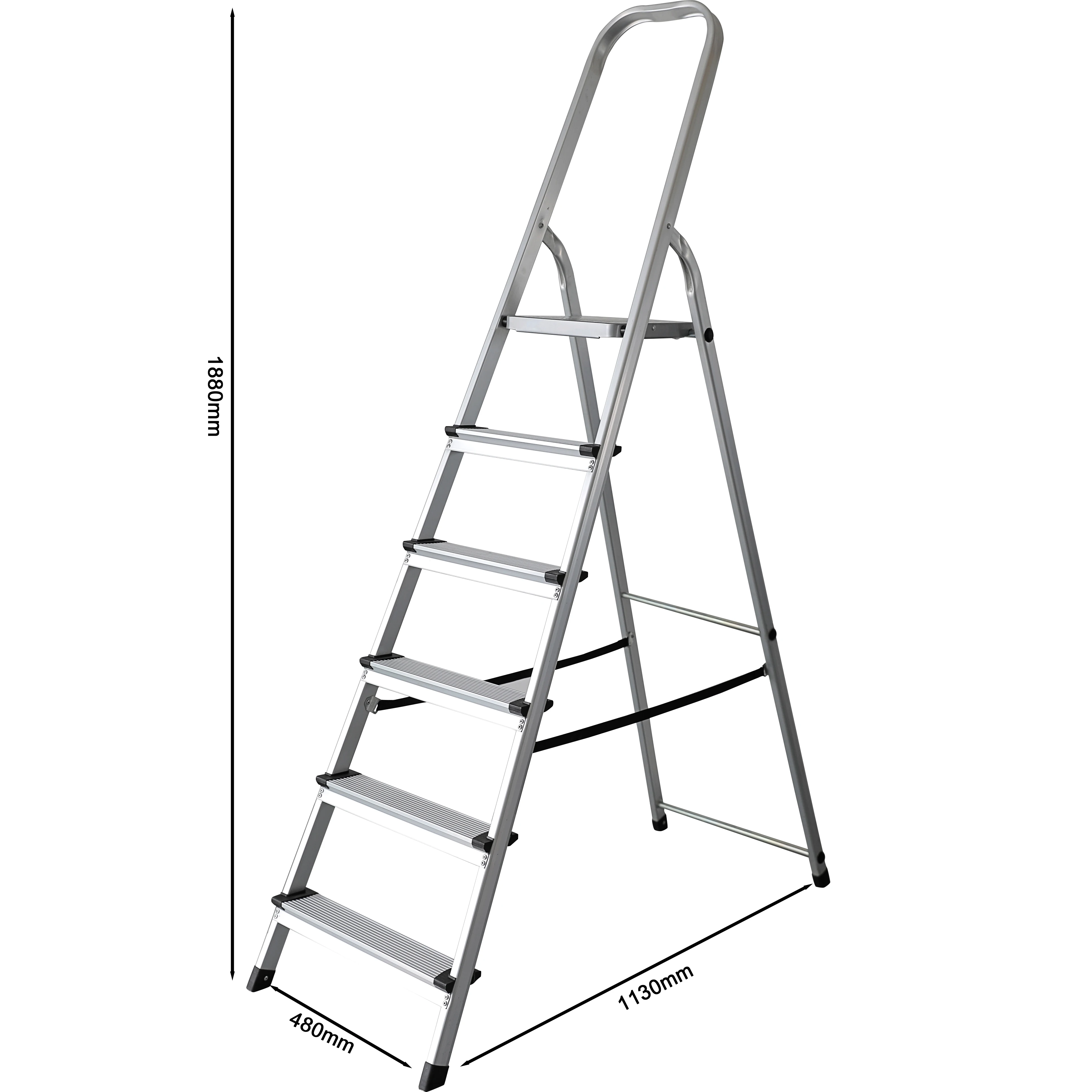 Extra wide step aluminum ladders aluminum top platform 6 step home use aluminum stepstools ladder with tool tray