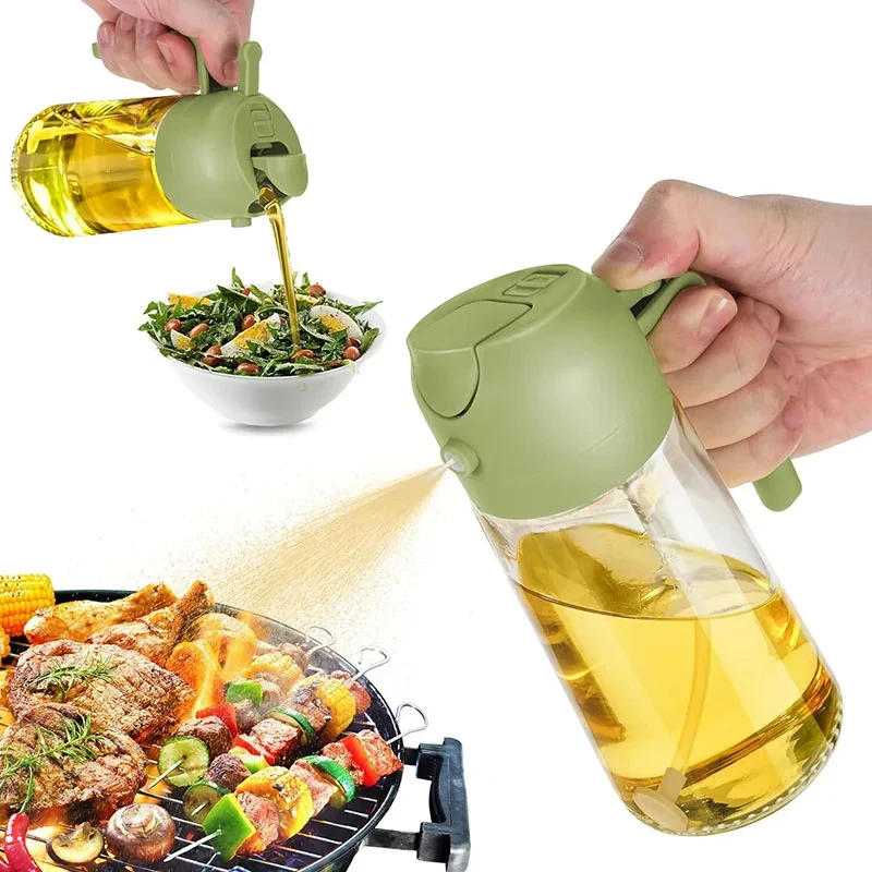 2in1 Oil Sprayer Glass Bottle for Cooking Anti-leakage Olive Oil Storage Bottle for BBQ Air Fryer Salad Steak Kitchen Supplies