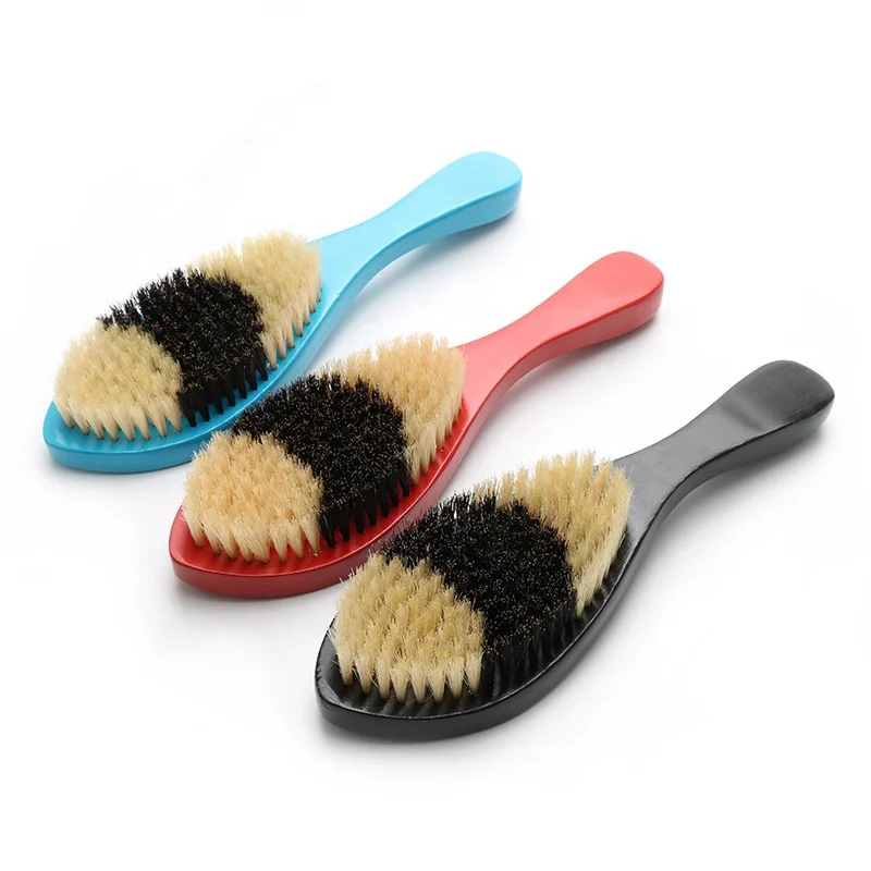 Abeis Customize Logo Palm Curved Natural Boar Bristle Hair Brush Beard Mustache Brush Wholesaler Medium Soft 360 Wave Brush