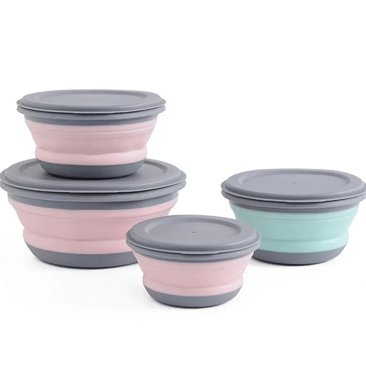 Foldable Lunch Box 3pcs/set Foldable Silicone Tableware Set Portable Food Container Salad Dish Camping Travel Outdoor Food Bowl