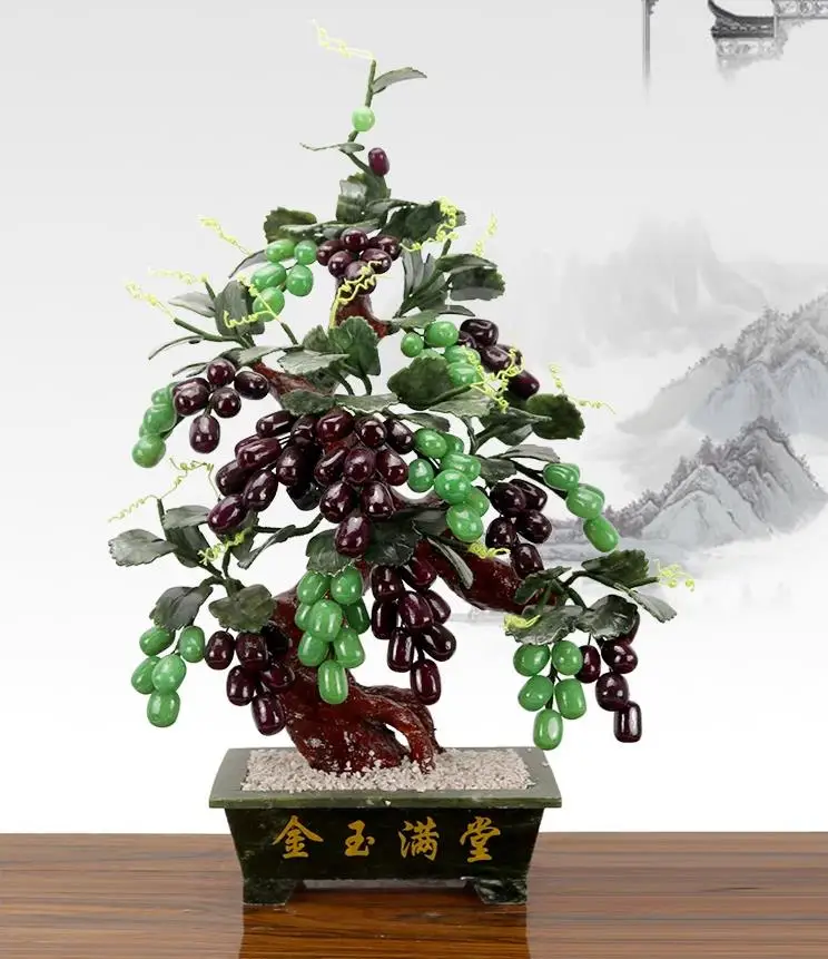 Jade and stone ornaments grape tree plate scenery wealth attraction home decoration crafts