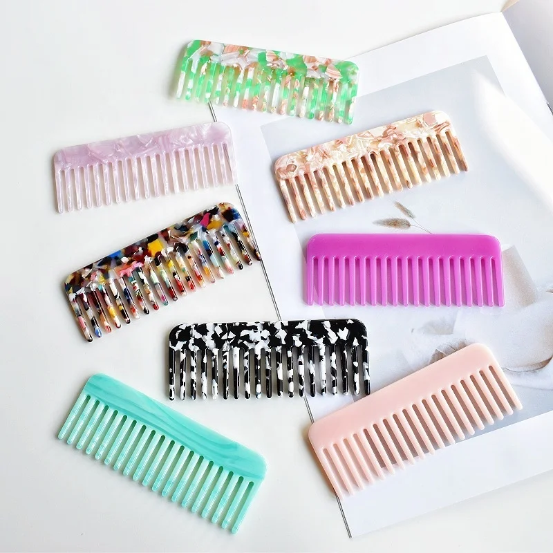 Custom Logo 4 mm Korean Women Girls Wide Tooth Hair Eco Cellulose Acetate BSCI Audited Factory Wholesale Hair Comb