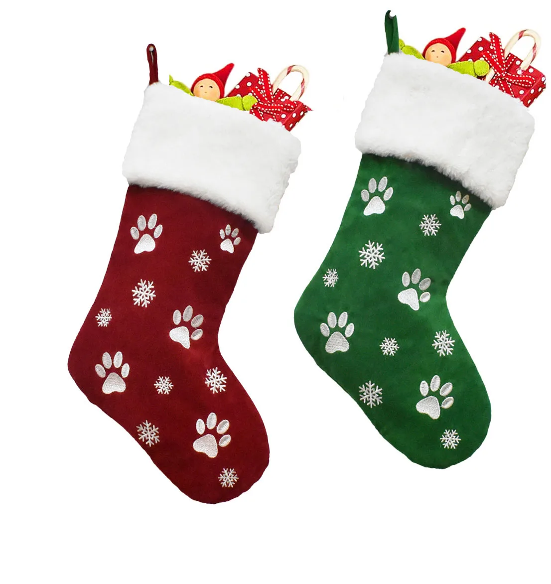 Christmas Stocking Personalized Red Green Stockings With Paw Prints Around Christmas Stocking Pet Paw