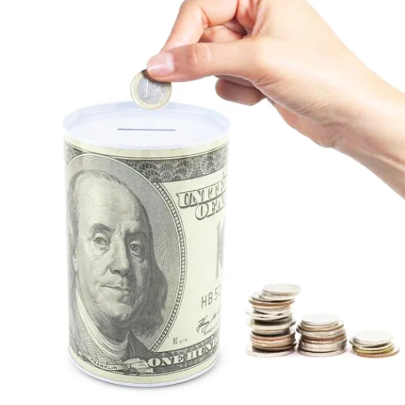 China Factory Direct Promotion Gift Coin Bank Metal Containers Money Saving Round Tin Can