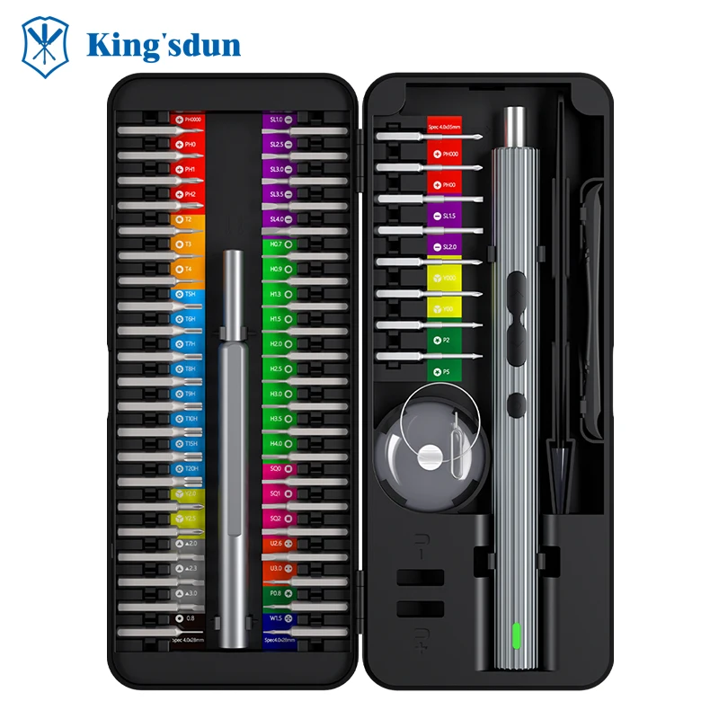 Kingsdun 58 in 1 Mini Portable Electric Screwdriver Set with 50Pcs Interchangeable S2 Steel Precise Bits for Mobile