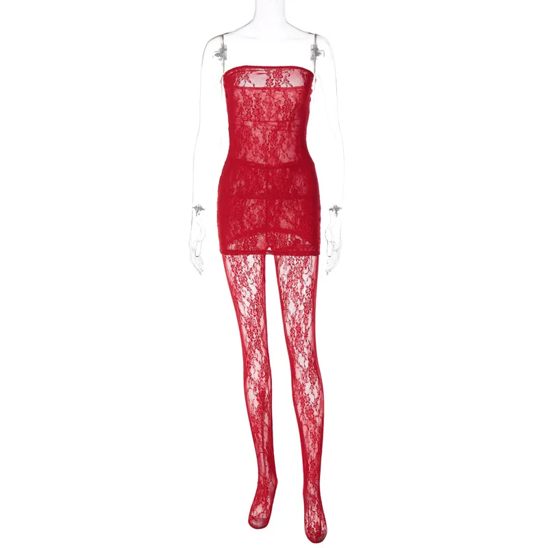 OJW091521 Plastic Dresses Women Sexy Lace See Through Dress made in China