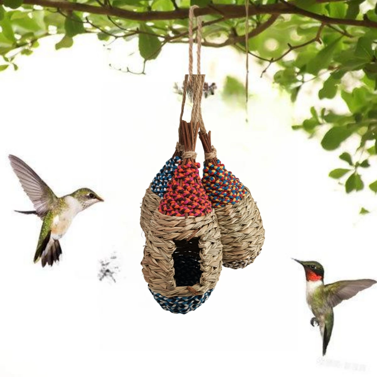 Hand-woven grass rope hummingbird hut bird nest villa style garden pendant bird feeder