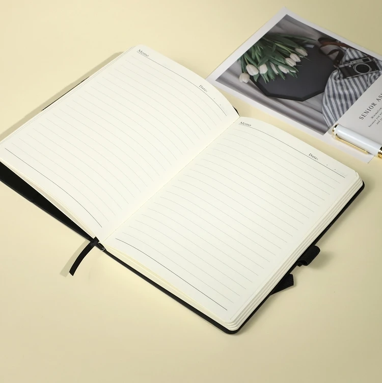 A5 Personalized Phone Stand Black Paper Bamboo Cover Business PU Leather Diary Custom Journal Notebook With Pen