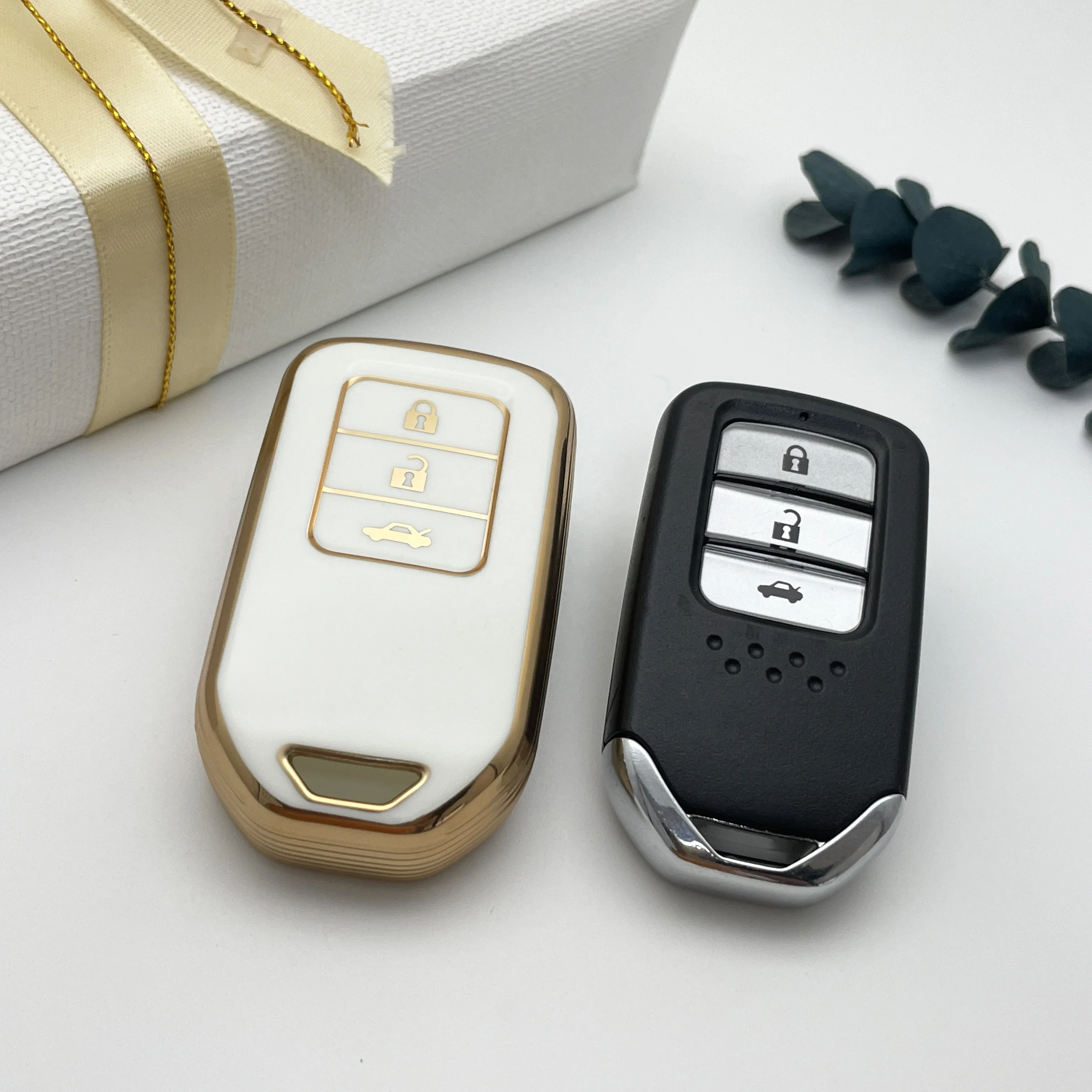 Golden TPU car keys Case Protective 3 Button Soft Remote shell TPU Car Key Case Cover For Honda