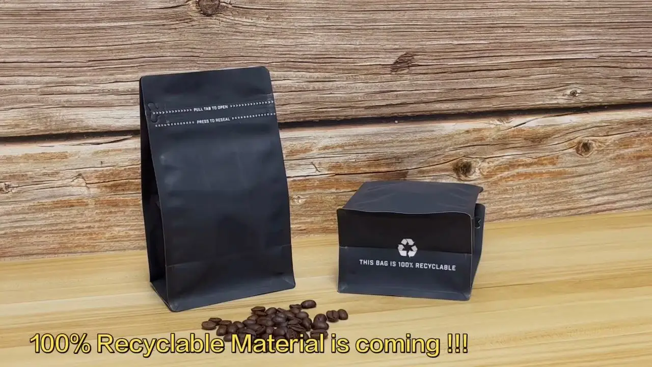 Free Sample Biodegradable Pla Matte Black 5lb 12oz 250G 500G 1Kg Recyclable Compostable Zipper Valve Coffee Bean Packaging Bags